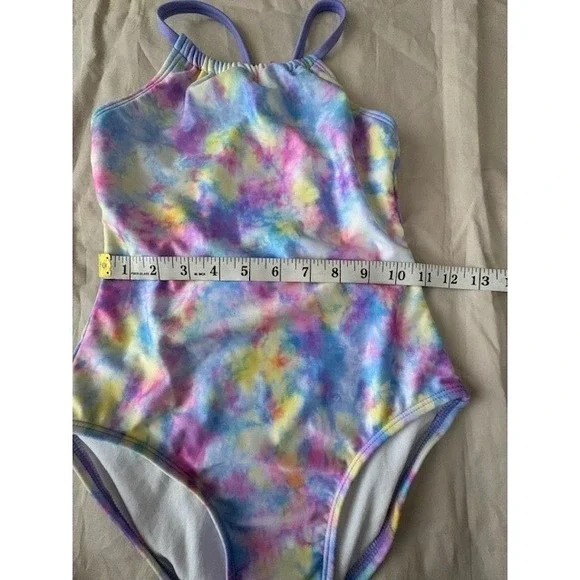 Cat & Jack Girls Sz L10/12 Swimsuit Multicolor Tie Dye One Piece Crisscross Back - Picture 7 of 10